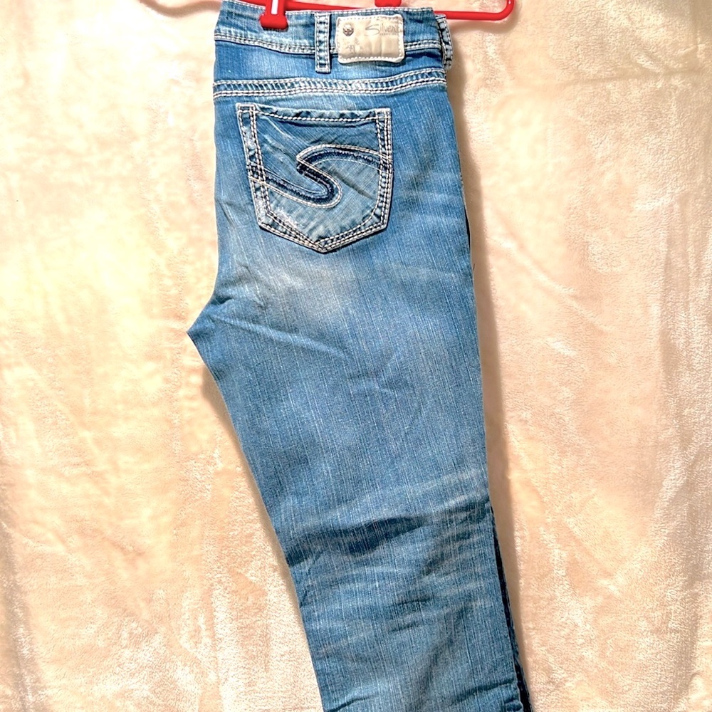 SILVER JEANS 👖 “AIKO” DISTRESSED DESTROYED RIPPED MID-BOOT JEANS Women’s 18 L31 - Picture 7 of 13